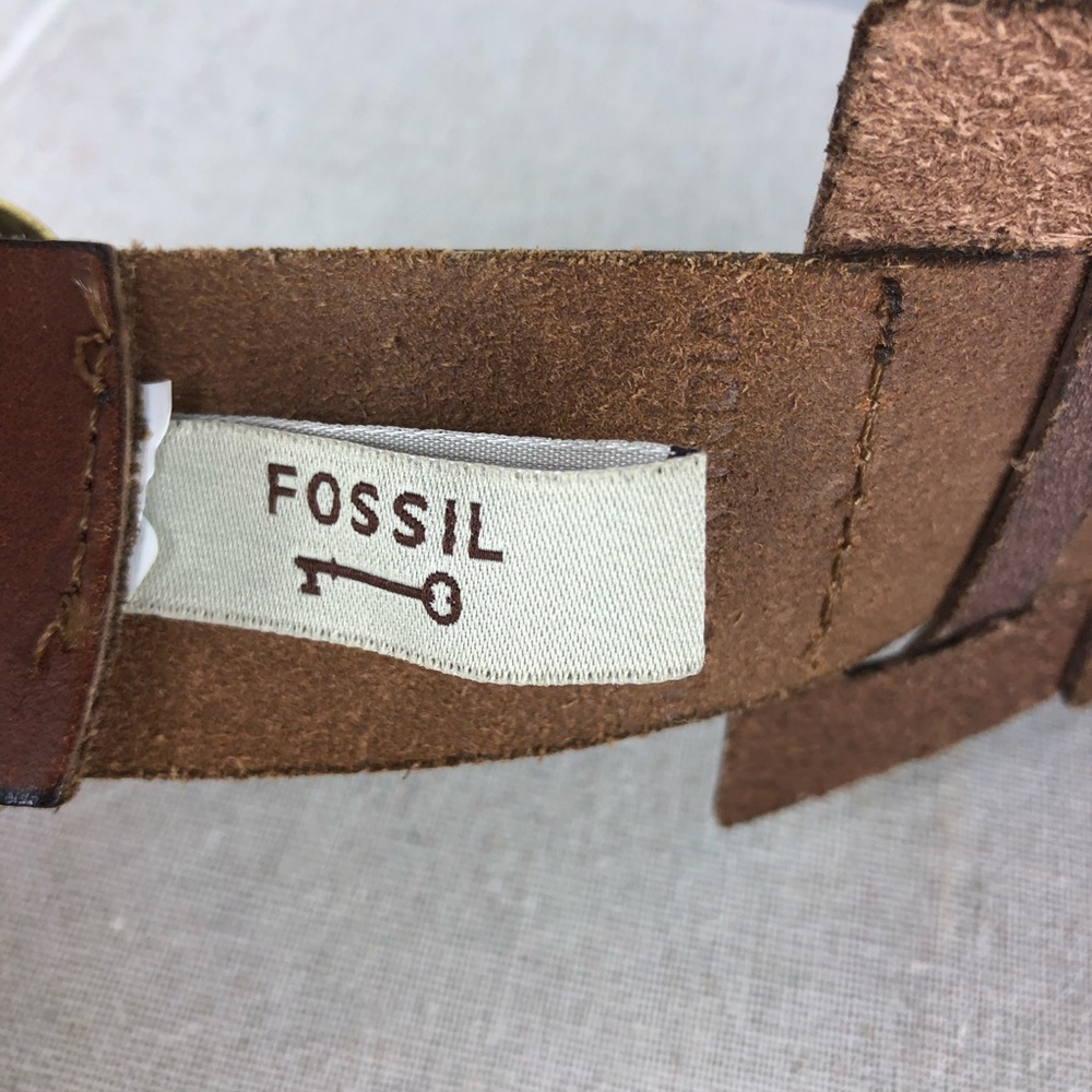 Fossil Brown Woven Leather Belt with Brass Buckle 30-34” - Picture 8 of 8
